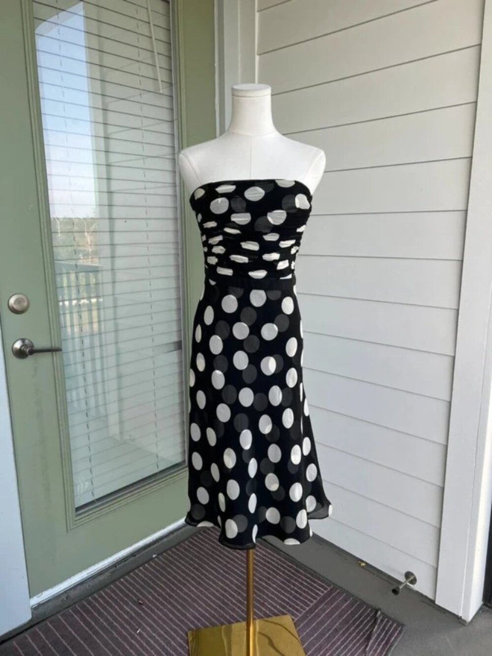 Vintage silk chiffon strapless polka dot dress - Picture 1 of 3